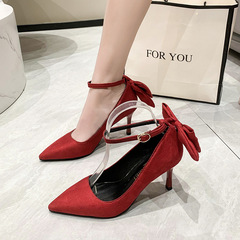 High-heeled wedding shoes 2023 new spring and autumn shallow mouth fashion stiletto sexy pointed toe French fairy style single shoes for women