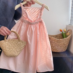 水粉女童連衣裙2024夏季新款寶寶公主裙生日長款吊帶裙韓版背心裙