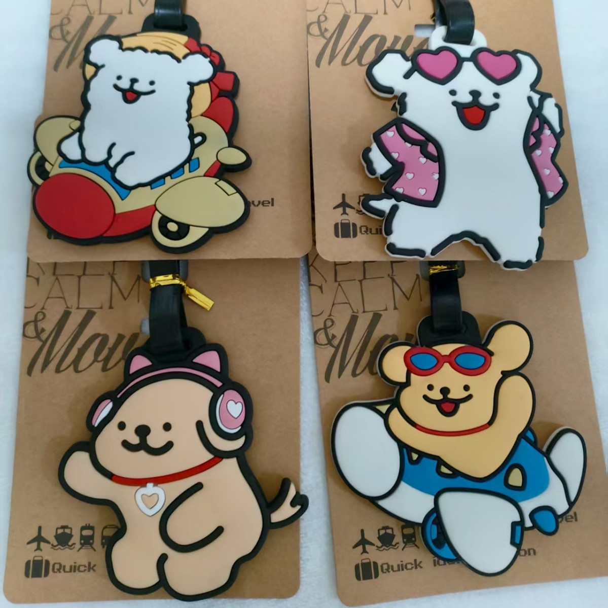 Line Dog Soft Rubber Luggage Tag Cartoon Cute Travel Boarding Pass Luggage Checked Identification Tag Anti-Loss Pendant