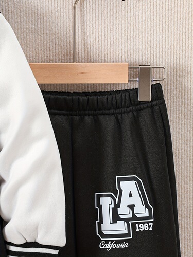2025 new cross-border ins boys 'casual knitted baseball uniform long-sleeved round-neck jacket + letter-printed pants