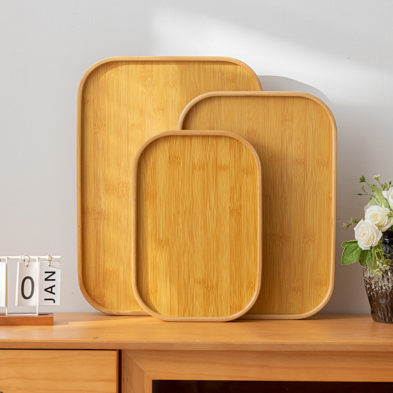 2025新款高级感家用方形竹制本色收纳盘餐厅咖啡甜品展示摆放盘
