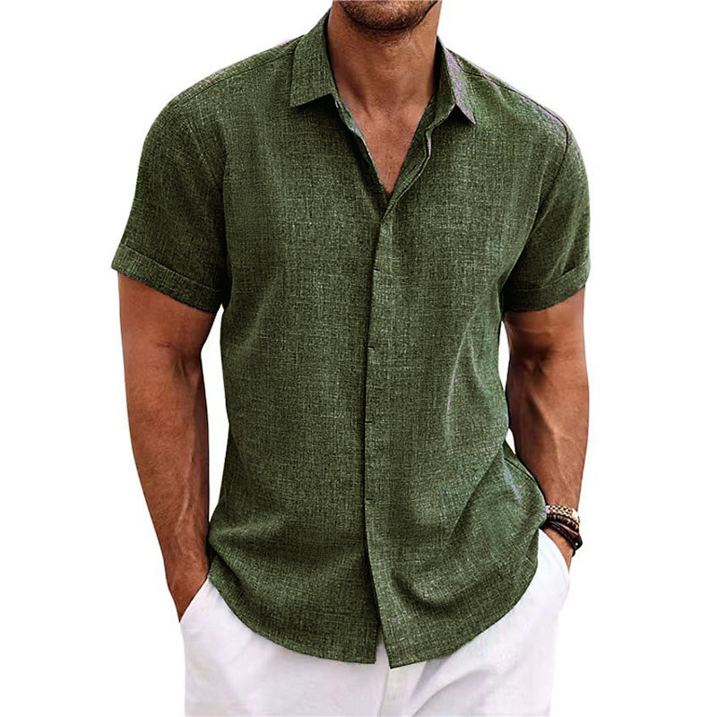 2025 Cross-Border European and American Style Loose Short-Sleeve Shirt, Solid Color Short-Sleeve Cotton-Linen Shirt, Beach Plus-Size Men's Short-Sleeve Shirt 2025 Cross-Border European and American Style Loose Short-Sleeve Shirt, Solid Color Short-Sleeve Cotton-Linen Shirt, Beach Plus-Size Men's Short-Sleeve Shirt
