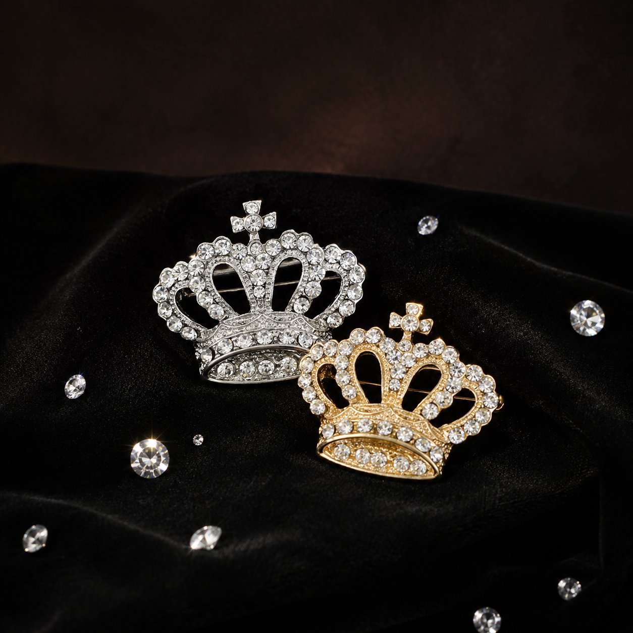2023 New Korean Style Brooch Individuality Couple Full Diamond Crown Temperament Pin Electroplated Alloy Jewelry Accessories