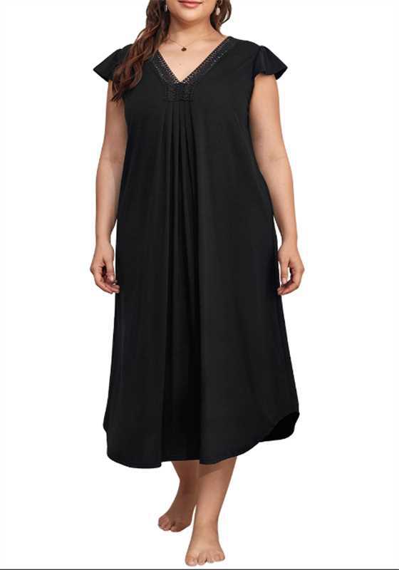 Invierno 2025 Amazon Camisón de mujer europea y americana Imitación algodón estampado de encaje costura cuello en V falda larga de manga larga servicio a domicilio sueño image 7
