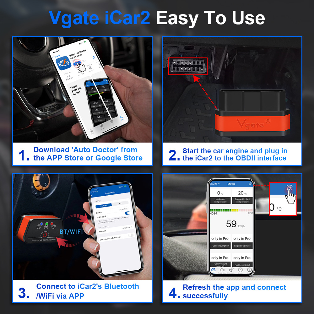 Icar2 Obd Bluetooth 3.0 Car Fault Code Reader and Eraser Detector Supports Android Firmware Upgrade