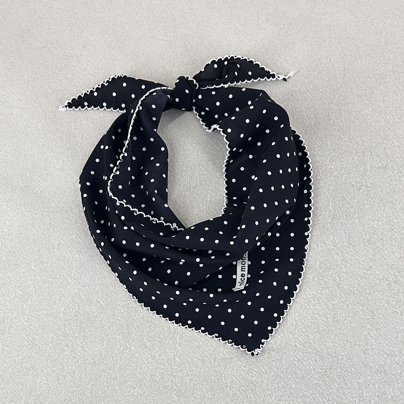 Korean style spring and summer thin curved tooth wave dot silk scarf women's atmosphere sense triangle scarf fashionable decorative scarf multi-function