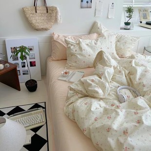 Girl's healing cotton four-piece floral cotton bedding bed sheet quilt cover student dormitory 1.51.8