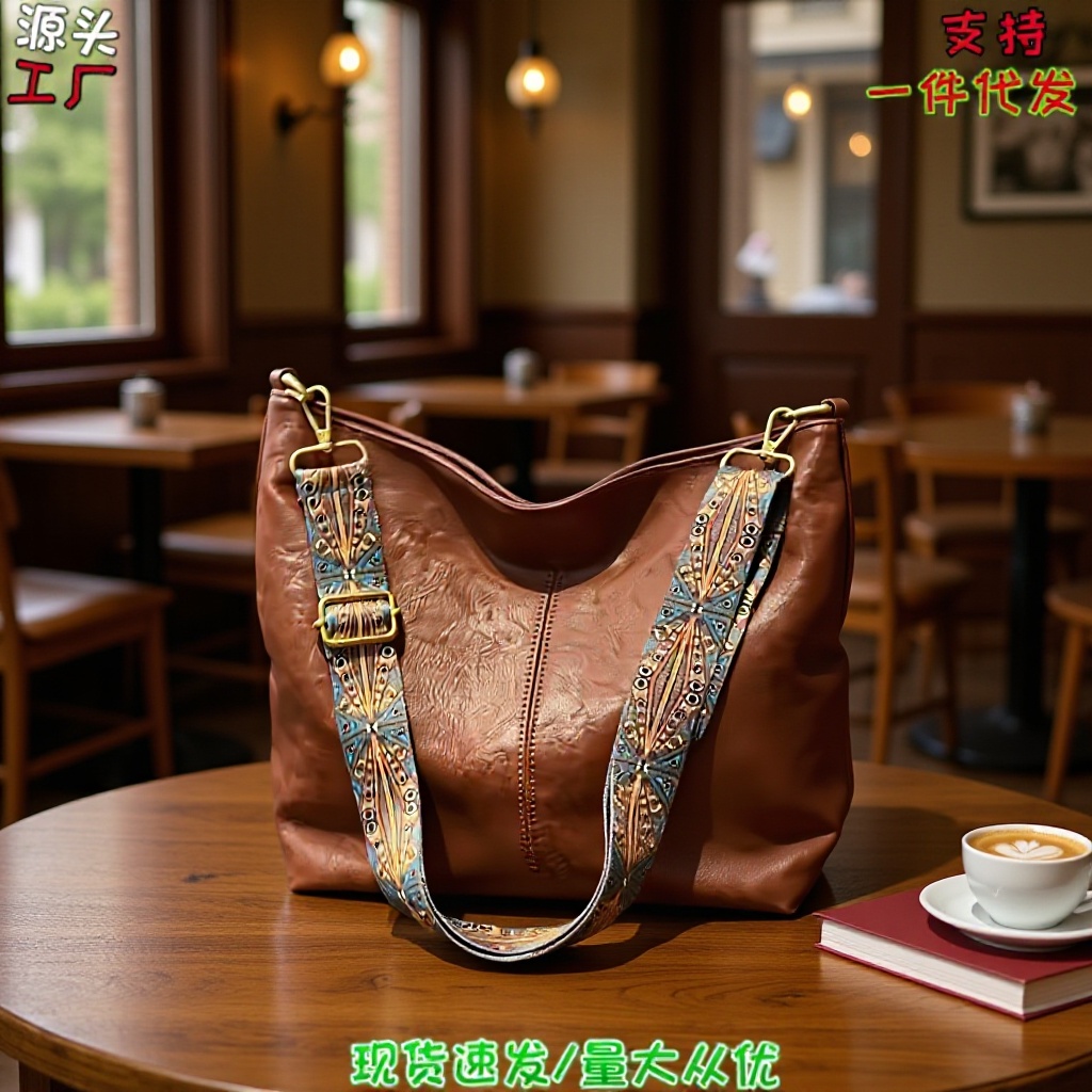 Bolso tipo cubo de cuero suave de gran capacidad, nueva moda otoño-invierno 2024, bolso bandolera con correa ancha para el hombro, bolso de mano moderno y versátil.