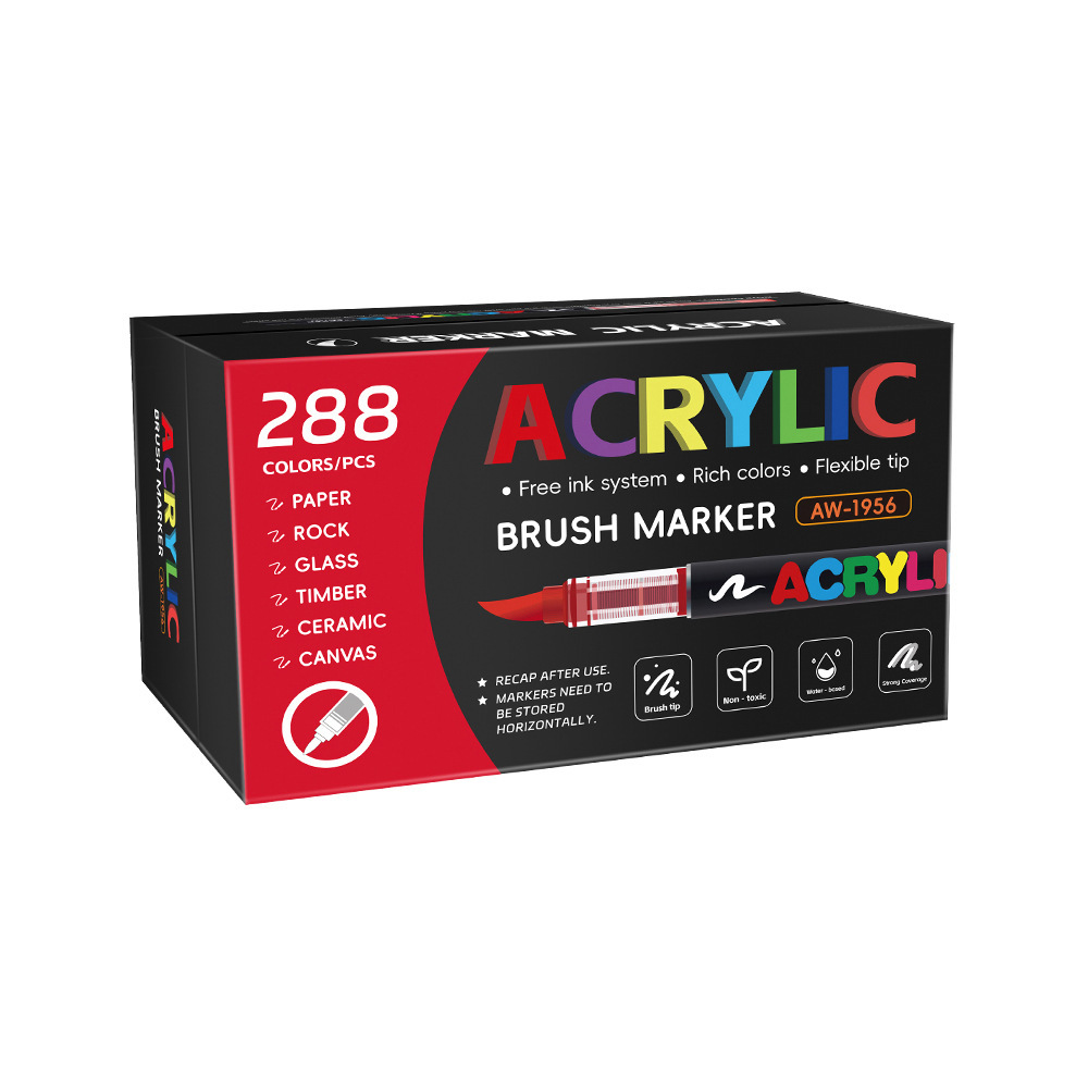 Juego de marcadores acrílicos rectos de cabeza suave Juego de colores grandes de 168 colores Pintura artística Pluma de acuarela de graffiti