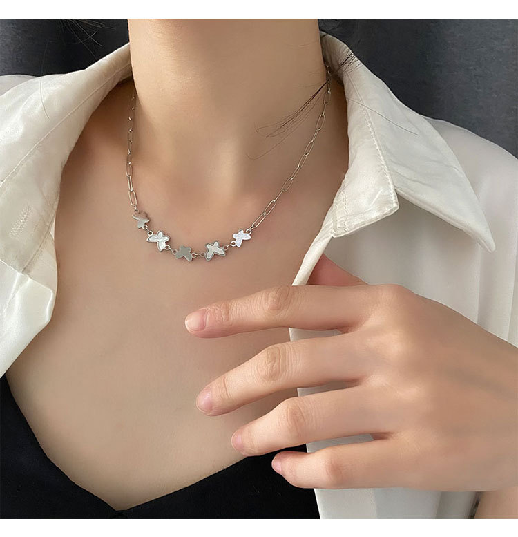Simple Style Butterfly Alloy Titanium Steel Polishing Inlay Shell Womenu0027S Necklace 1 Piece