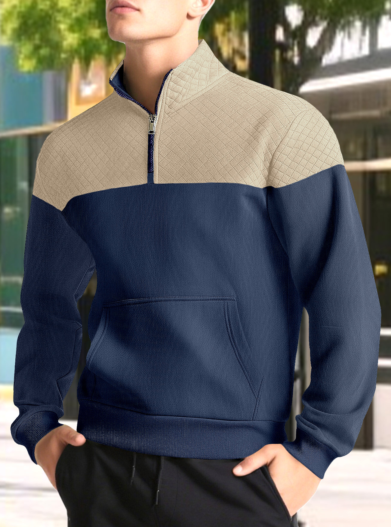 Sweatshirt Pour Homme À Col Montant Et Fermeture Éclair Gris_voghion.com