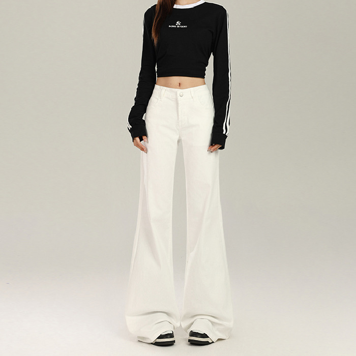 White Flared Jeans for Women, 2026 Spring New Style, Low-Waist, Slim-Fit, Stretchy, Non-Tight Straight-Leg Flared Pants