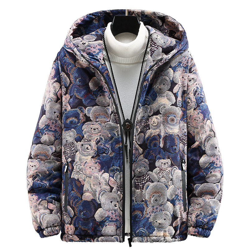 Men's Clothing cotton clothing floral coat winter casual men's jacket trendy brand loose hooded top_voghion.com