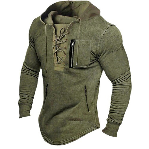 Men's Spring and Autumn Hooded Sweatshirt Solid Color with Zipper Pockets Sport Streetwear Gold-Plated Sport Shirt