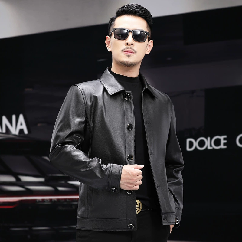 Leather demi-season jacket, genuine leather