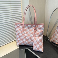 ファッションチェック柄トートバッグ女性のための 2025 新しいコントラストカラー多用途ショルダーバッグ大容量韓国スタイルカジュアルハンドバッグ