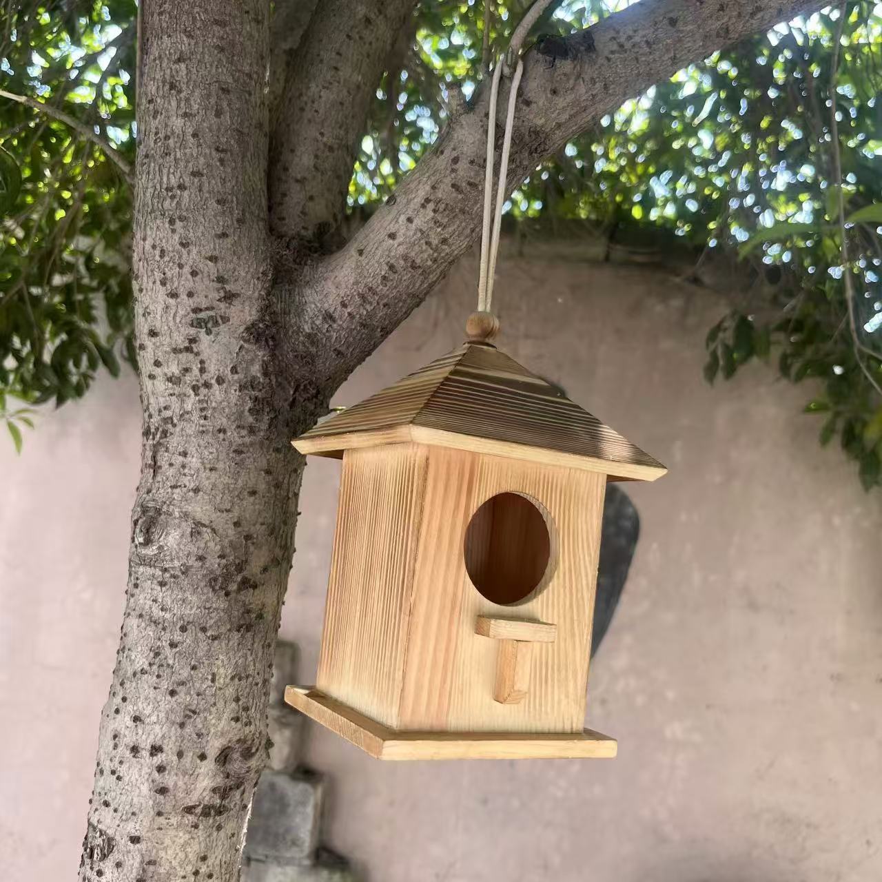 Madera al aire libre pájaro nido creativo pájaro alimentador pájaro casa Nido de Pájaro jaula cría caja Loro Casa decoración personalizada colgante
