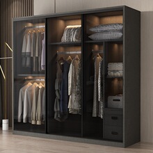 玻璃推拉门大衣柜家用卧室实木小户型现代轻奢可订透明衣橱