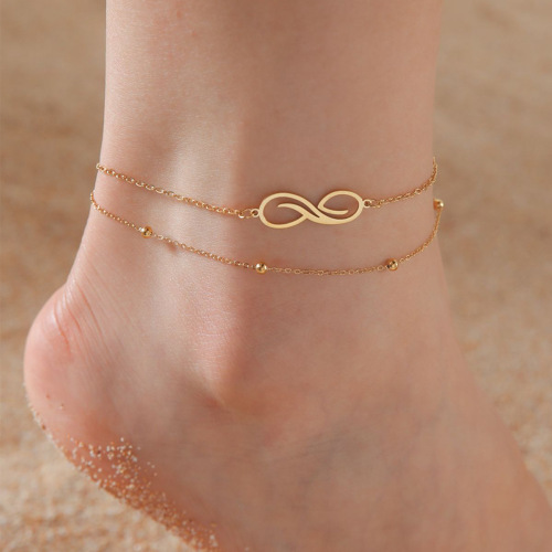 Bestselling Bohemian Infinity Symbol Anklet Stainless Steel Double Beaded Chain Sandal Anklet for Women Fashion Accessory