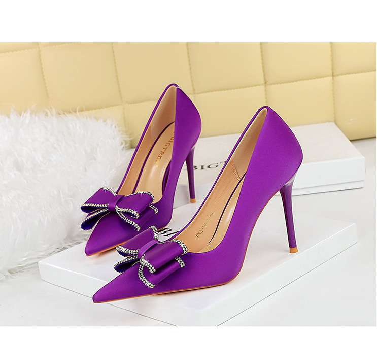 High Heels Stiletto High Heels Damenschuhe flacher Schnitt Pointe Strass Bogen Einzelschuh Damen_voghion.com