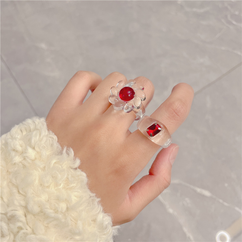 7g Weight Rings Classification One Size Ring Size 1 Piece Quantity Casual Occasion Acrylic Material Geometric, Flower Pattern All Seasons Season Women's Gender Cute, Modern Style, Sweet Style 1 Piece Cute Modern Style Sweet Geometric Flower Acrylic Women's Rings 2