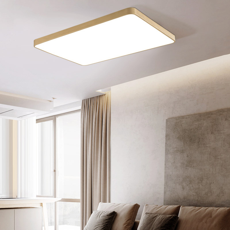 Nordic Modern Simple All-copper Ceiling Lamp Rectangular Square Living Room Dining Room Bedroom Balcony Cloakroom Ultra-thin