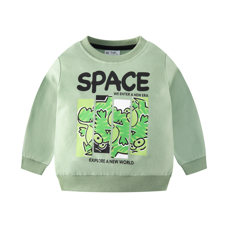 Ropa infantil de alta calidad 2026, ropa de otoño para niños, sudadera con letras de dibujos animados estilo coreano, suéter infantil de manga larga, venta al por mayor