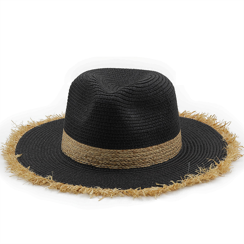 Fashion Women's Summer Retro Color Matching Straw Hat Raw Edge display picture 3