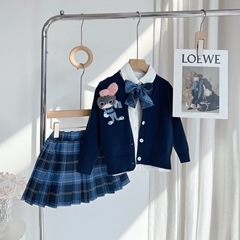 Children's Spring 2024 New Rabbit Police Officer JK College Style Knit Cardigan and Children's Half-Pant Set
