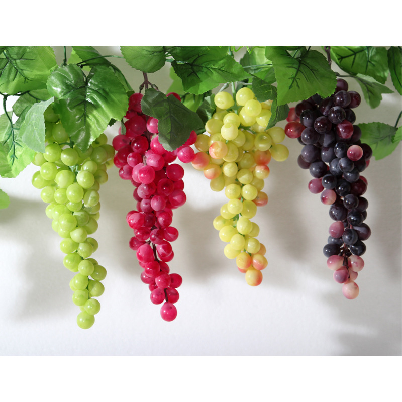假水果 提子 葡萄藤套装 仿真葡萄粒软胶葡萄串带叶植物 拍摄道具