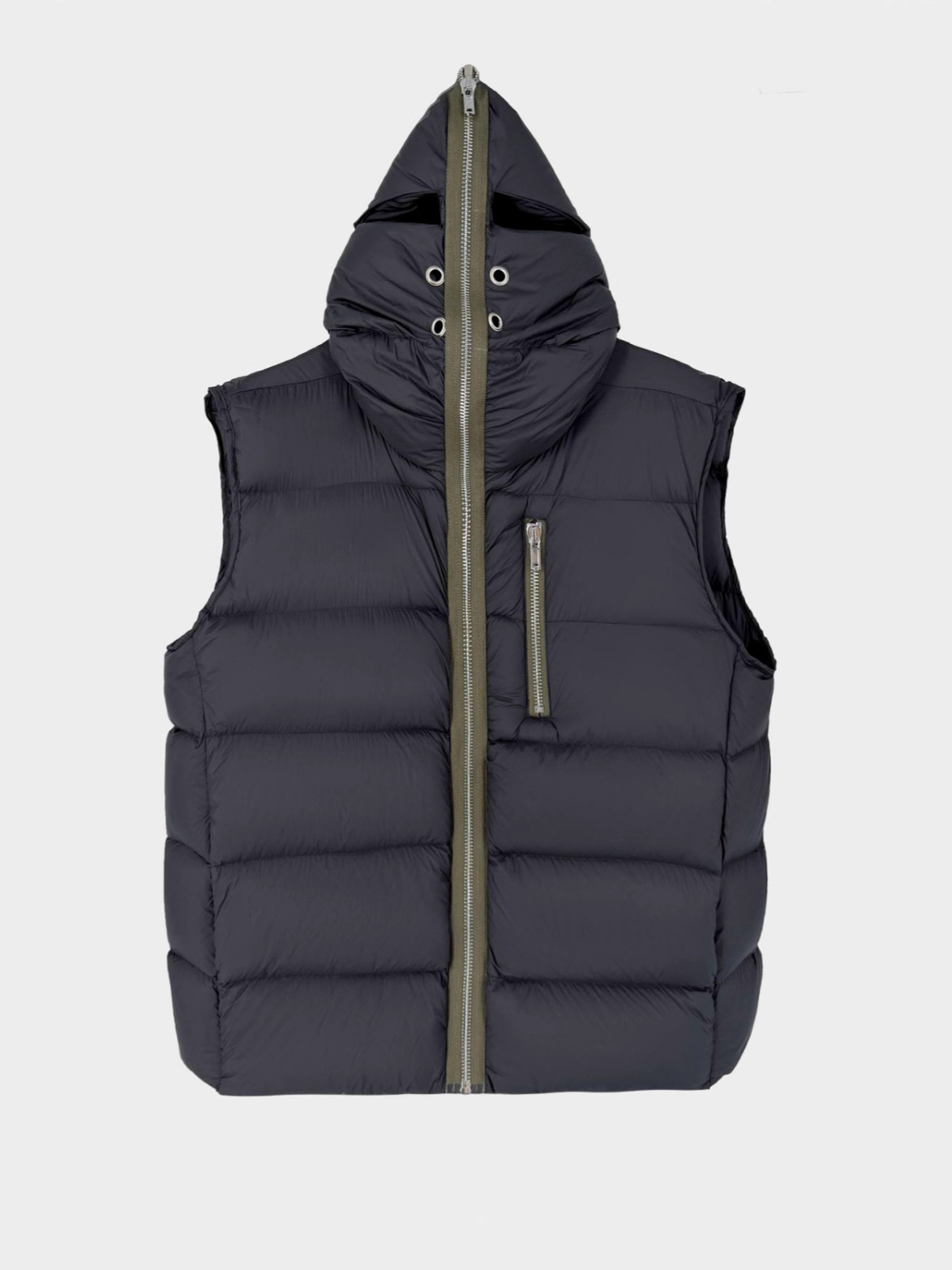 Chaleco de plumón de ganso cálido con capucha y cremallera con diseño de tiburón, sin mangas, moderno