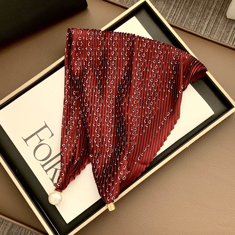 Hebilla de succión magnética collar de perlas bufanda de seda larga y estrecha bufanda de cuello femenino con camisa bufanda fina bufanda de seda plisada bufanda