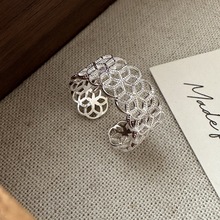 S925纯银韩版小众设计感蕾丝复古戒指韩国韩式风简约时髦指环批发