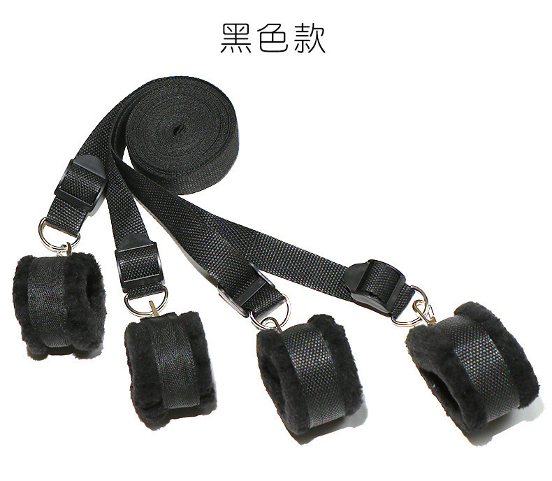 Bed Hand and Foot Restraints for Couples, Nylon Webbing with Plush and Metal, Pink — detail image 21