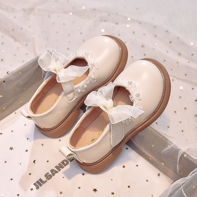 Zapatos de cuero de niñas arco zapatos de princesa de perlas 2025 otoño nuevos zapatos para niños zapatos de suela suave zapatos de espectáculo de niñas image 8