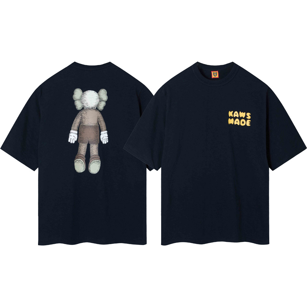 Marca de moda japonesa de bambú pesado algodón suelto pareja de hombre y mujer cilindro camiseta de manga corta media manga TEE