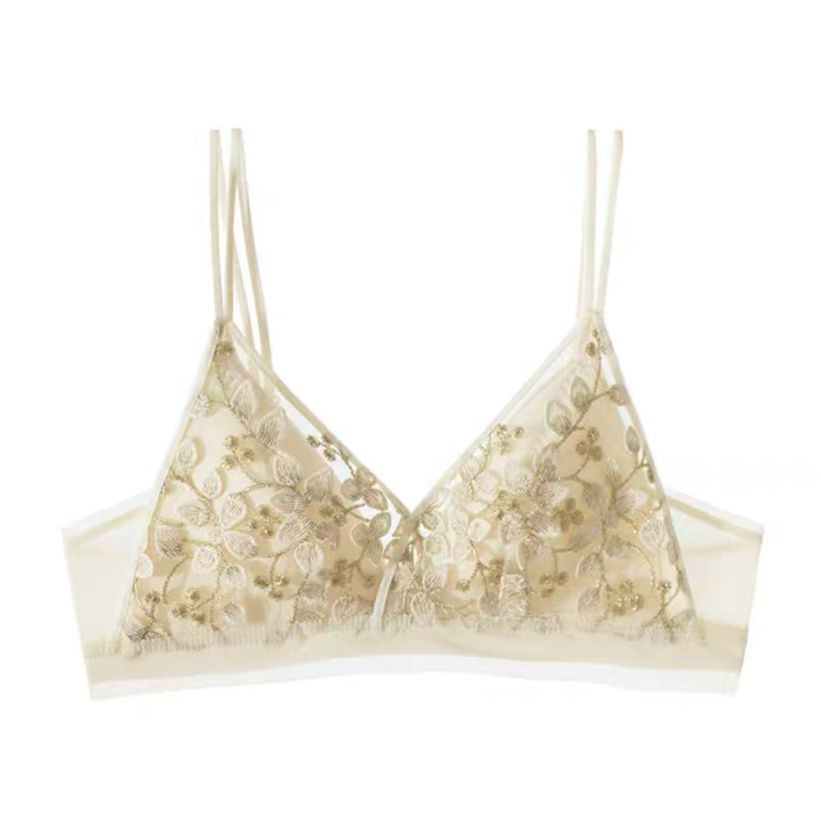 Lace Bralette Women's Summer Thin Underwear, French-Style Embroidered Support Bra, S–XL