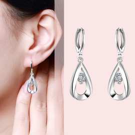 镀银锆石水滴耳环 时尚简约气质百搭个性锆石耳环耳扣