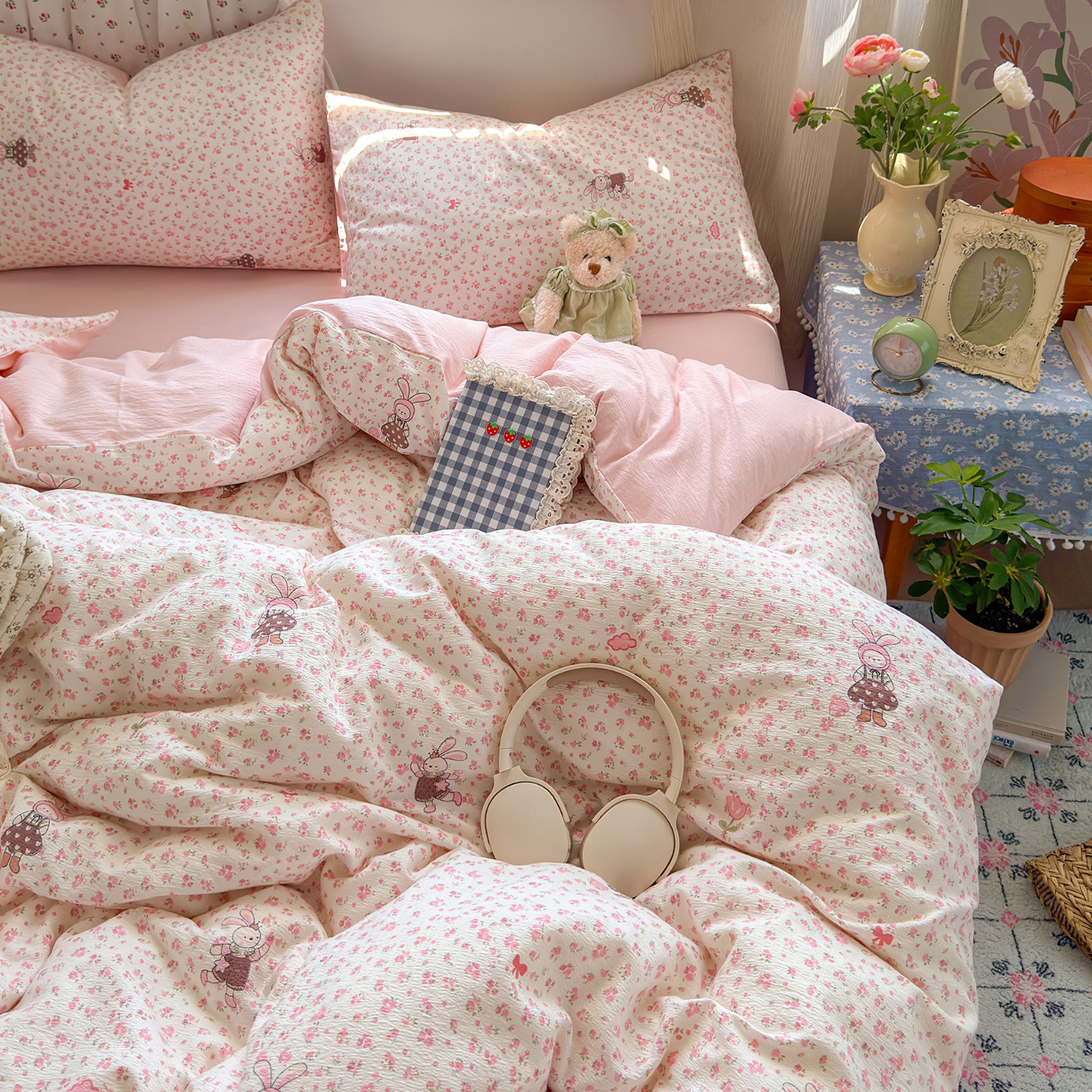 Una clase de cuatro piezas de grado materno-infantil de algodón puro de doble capa de algodón en la cama cubierta de sábanas de cama nueva cama de dormitorio Kasa San set de 4 piezas