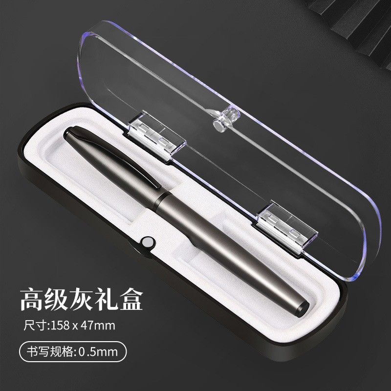 Simple metal signature pen transparent gift box set, customizable with logo, for business and office use, smooth writing, ballpoint pen wholesale