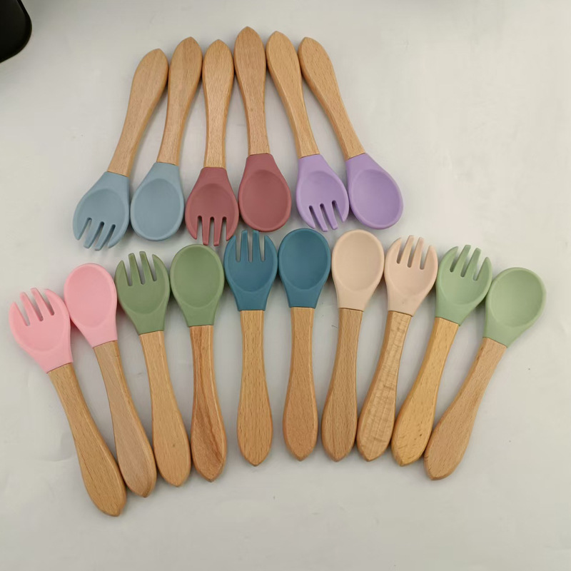 Cross-Border Children's Silicone Spoon and Fork Baby Eating Training Spoon Soft Tableware Fork Food Grade Infant Food Supplement Feeding