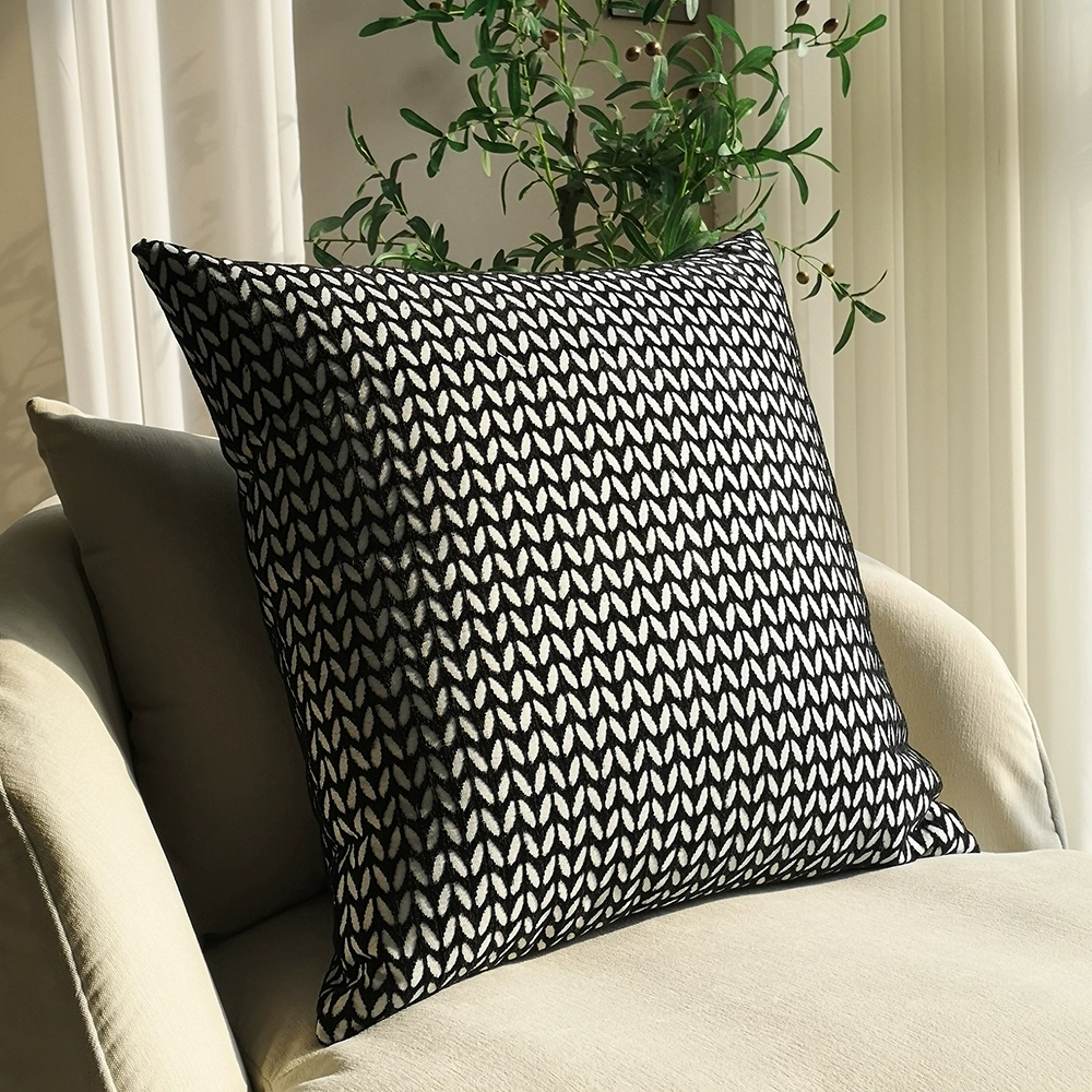 Customized size retro thickened chenille black and white grass leaf plaid square pillowcase sofa lumbar support backrest detachable