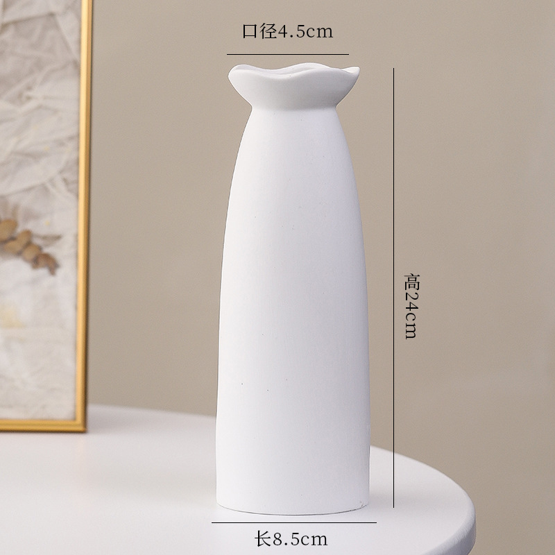 シンプルな現代の満天星陶磁器の花瓶の置物の客間の白い磁器の小さい清新な乾いた花の生け花の創意の陶磁器の花器|undefined