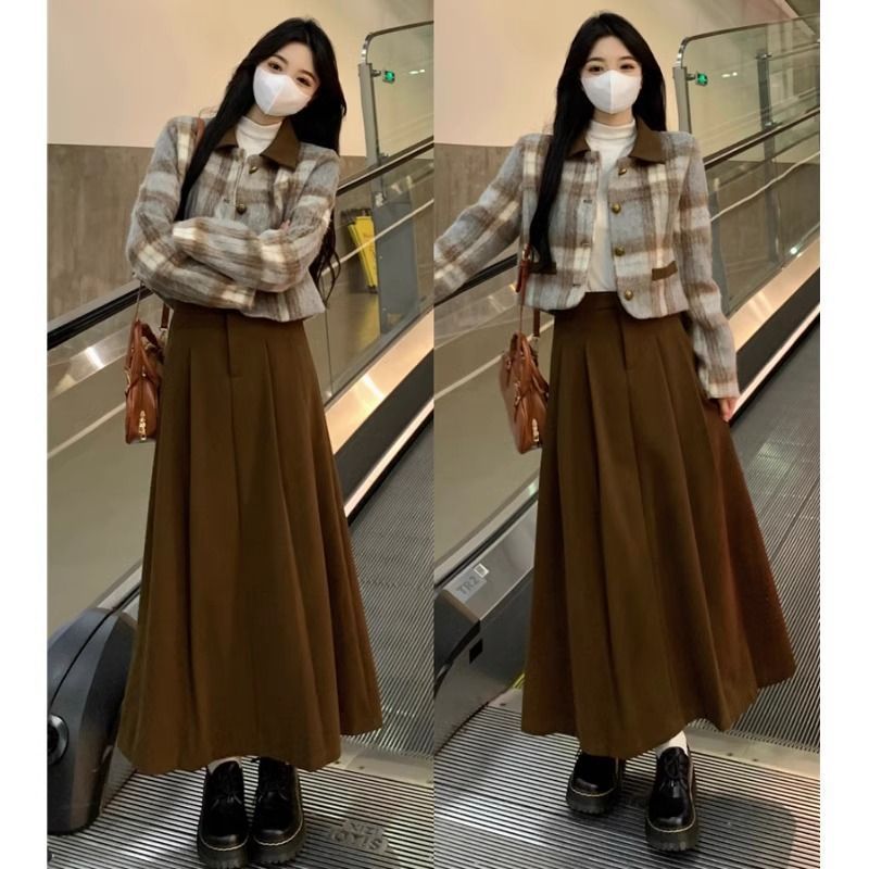网红两件套毛呢外套女装秋冬2025新款百褶半身裙小香风套装裙子女|undefined
