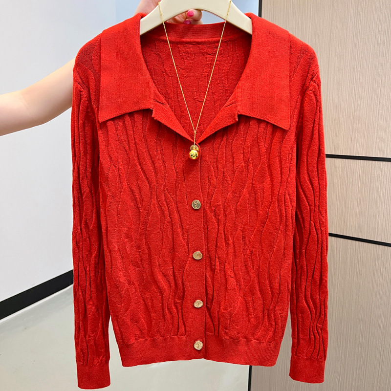 ¡Real shot!¡Real shot!¡El stock tiene una gran imagen! 2025 otoño y invierno retro polo cuello suave suéter glutinoso de punto mujeres cardigan
