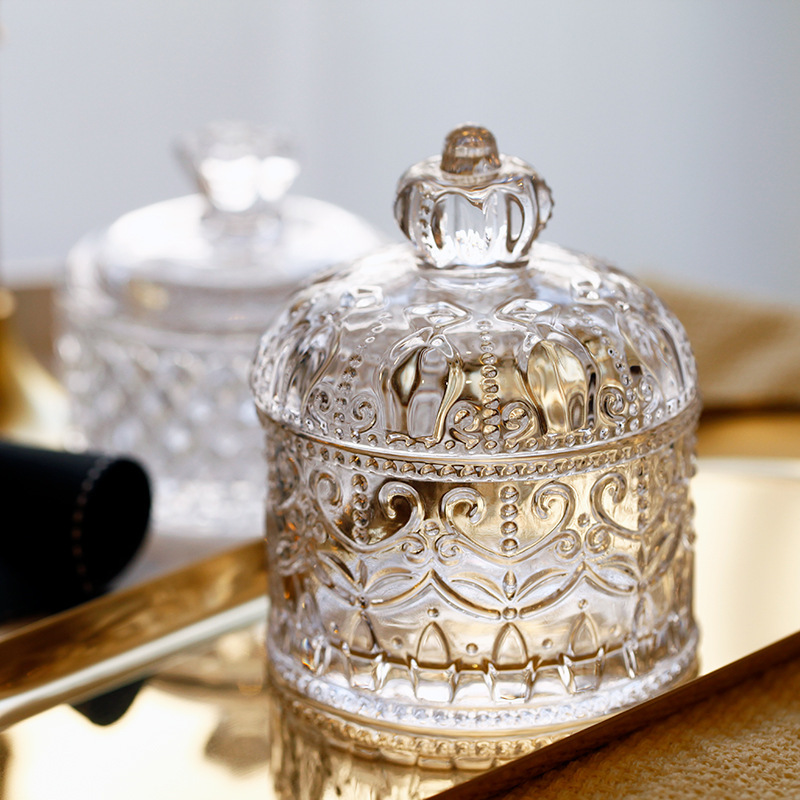 New French Relief Retro Crystal Dried Fruit Food Glass Candy Jar Jewelry Storage Box Storage Jar Ornaments