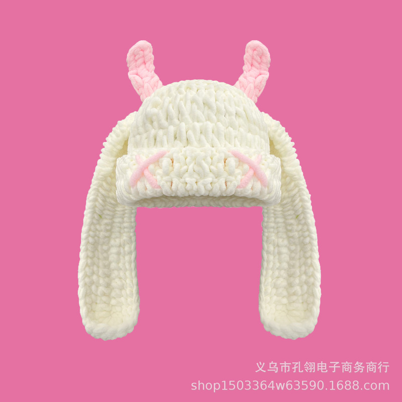 日系甜美多巴胺小恶魔毛线帽子女秋冬新款户外百搭保暖加厚针织帽|undefined