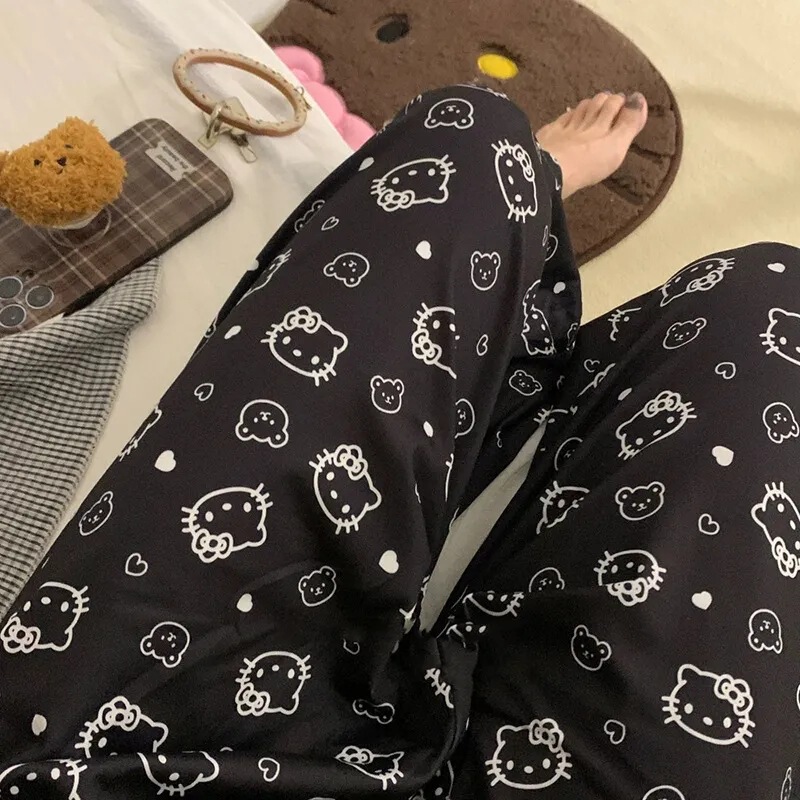 Walking Pants Sweet Love Hello Kitty Printed Pajama Pants Women's Loose Outer Wearable Pants Home Loose Casual Pants Walking Pants Sweet Love Hello Kitty Printed Pajama Pants Women's Loose Outer Wearable Pants Home Loose Casual Pants