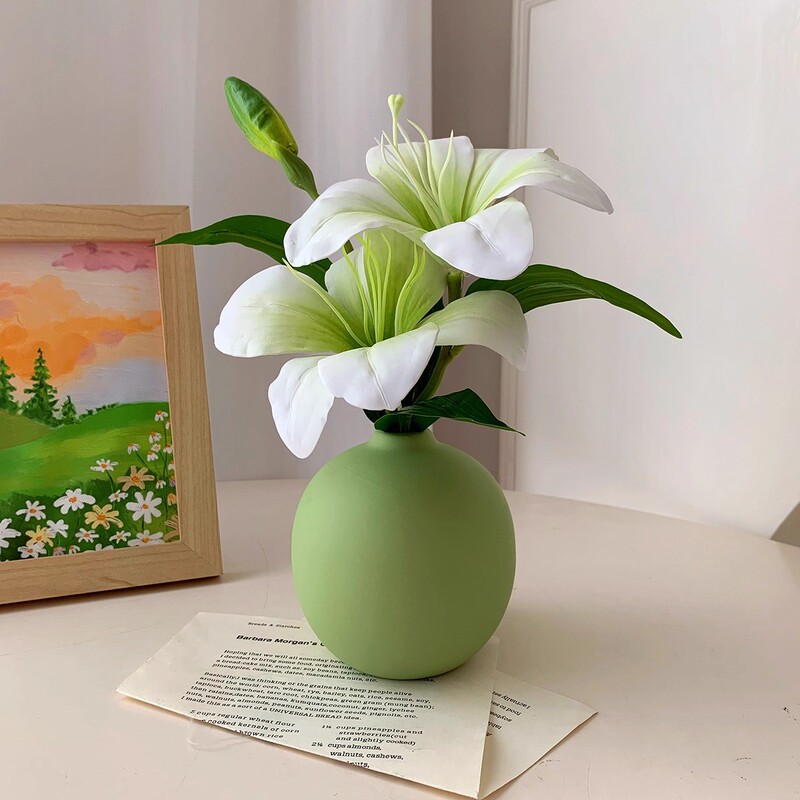 小清新仿真百合花假花陶瓷花瓶插花软装客厅餐桌卧室装饰室内摆件|undefined