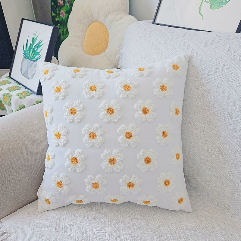 Fresh pillow, cream square small pillowcase solar-powered for bed, flowered